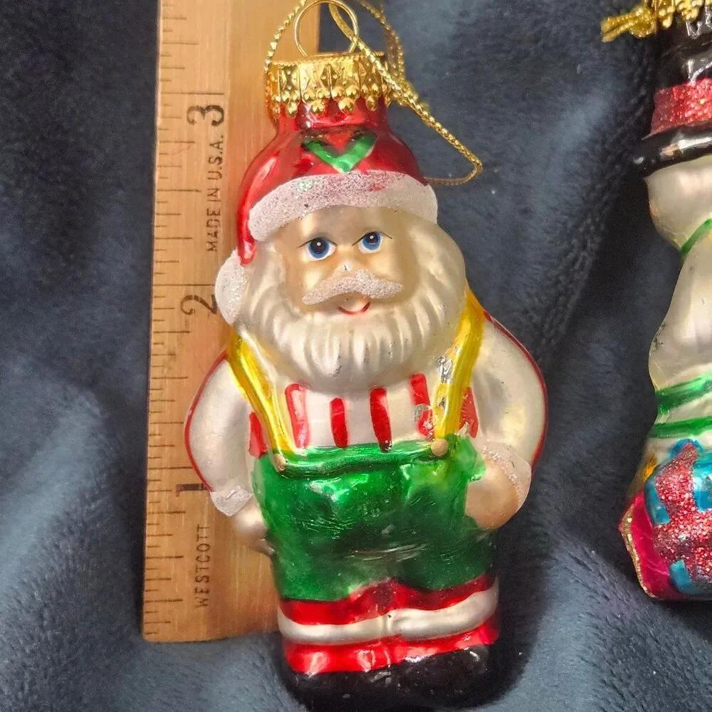 Vintage G. D. Blown Glass Santa & Snowman Christmas Tree Ornaments Set of 2